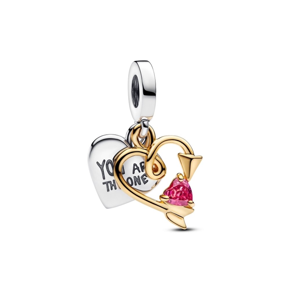 PANDORA Engravable Heart &amp; Arrow Double Dangle Charm 763622C01 image 0