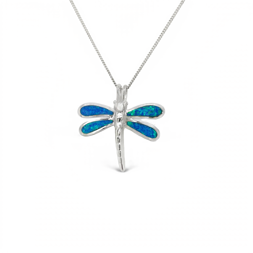 Sugar Sugar Silver Dragonfly Lab Opal Pendant image 0