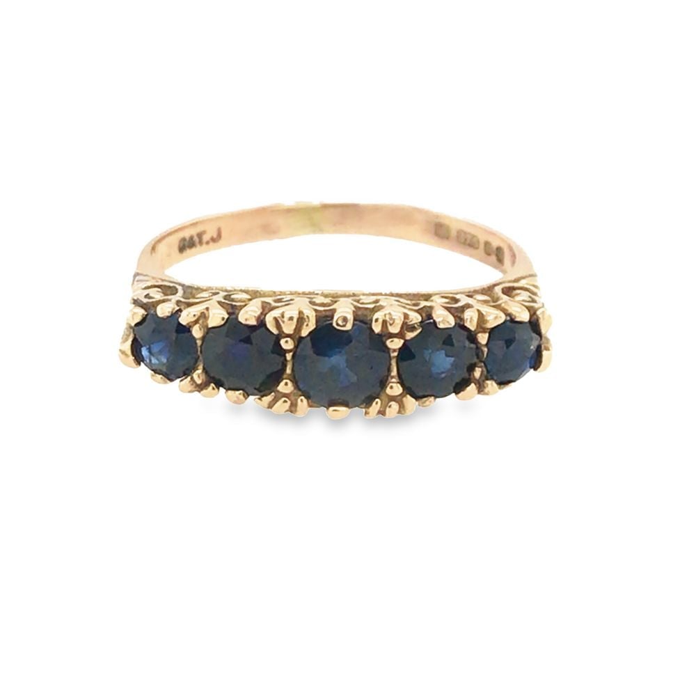 Pre-Owned 9ct Yellow Gold 5 Stone Sapphire Ring 2.37g image 0