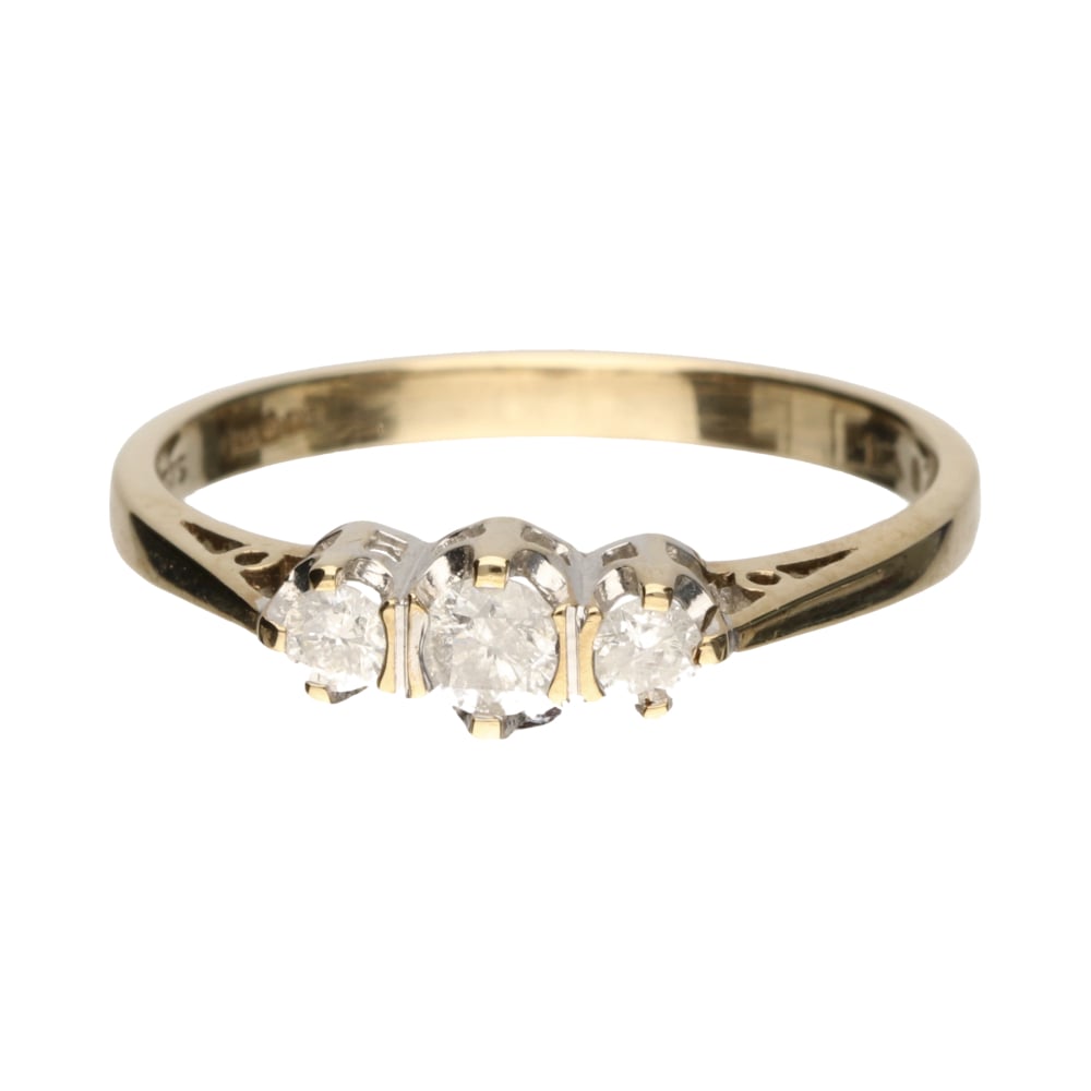Pre-Owned 9ct Yellow Gold Diamond Trilogy Ring image 0