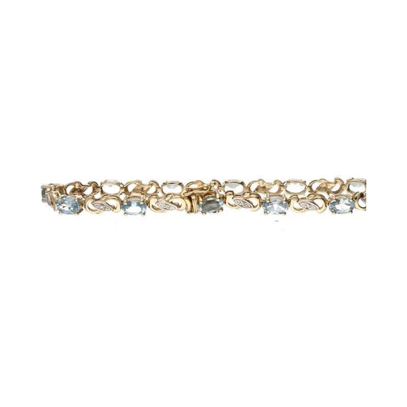 Exquisite Pre - Owned 9ct Gold Aquamarine & Diamond Set Bracelet 18cm2026w35-43-41
