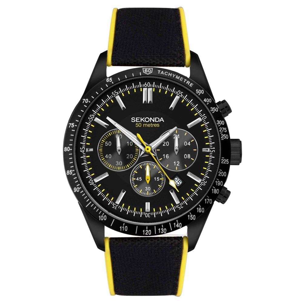 Sekonda Mens Velocity Chronograph Black Stainless Steel Case &amp; Canvas Strap with Black Dial Watch 30018.27 image 0