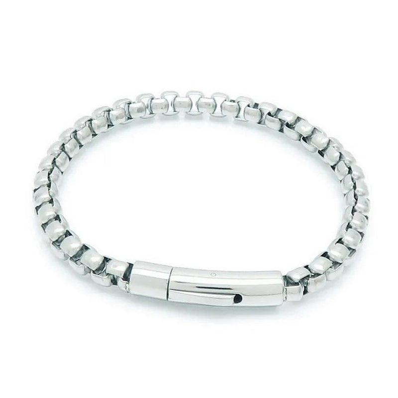 Mens Stainless Steel 21cm Silver Box Chain Bracelet