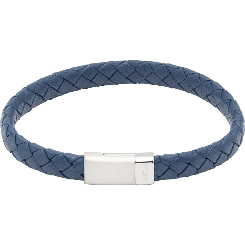Navy Leather with Polished Stainless Steel Clasp Bracelet