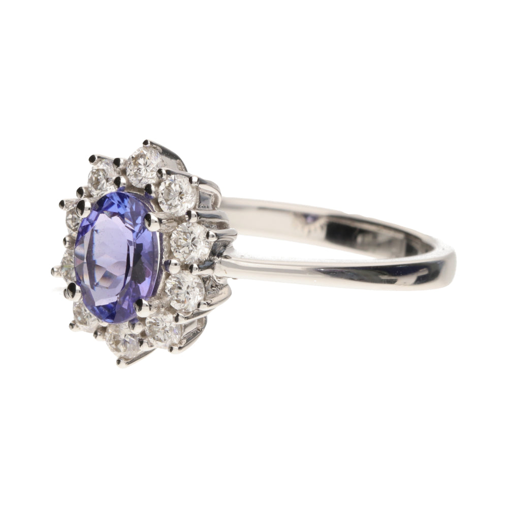 Pre-Owned 18ct White Gold Tanzanite and Diamond Cluster Ring