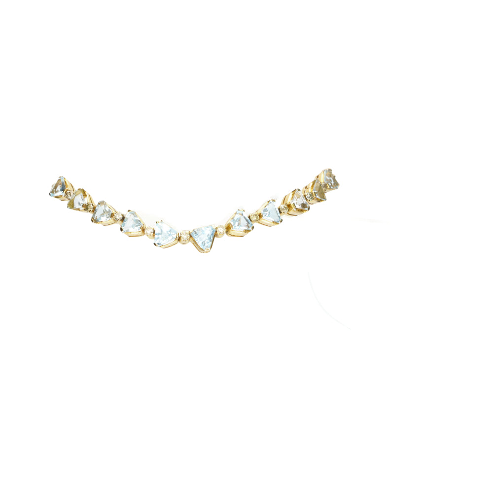 Pre-Owned 9ct Trilliant Cut Blue Topaz with Round Cut Diamond Necklace