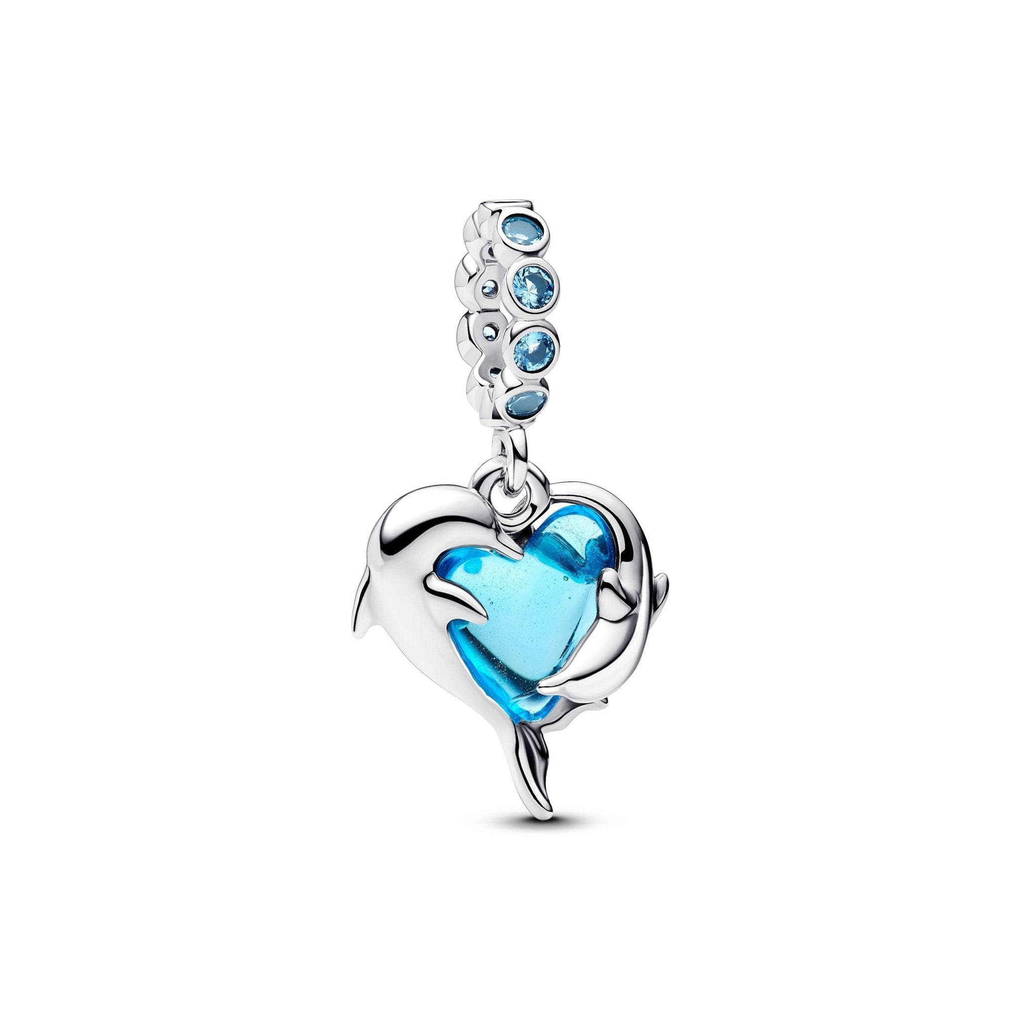 PANDORA Blue Murano Glass Dolphins Dangle Charm 793924C01