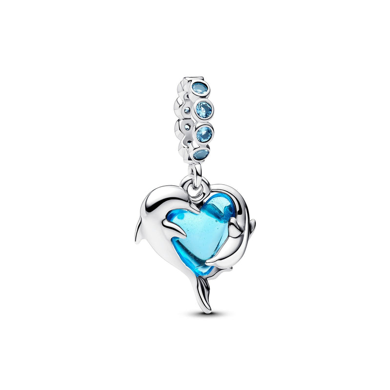 PANDORA Blue Murano Glass Dolphins Dangle Charm 793924C01