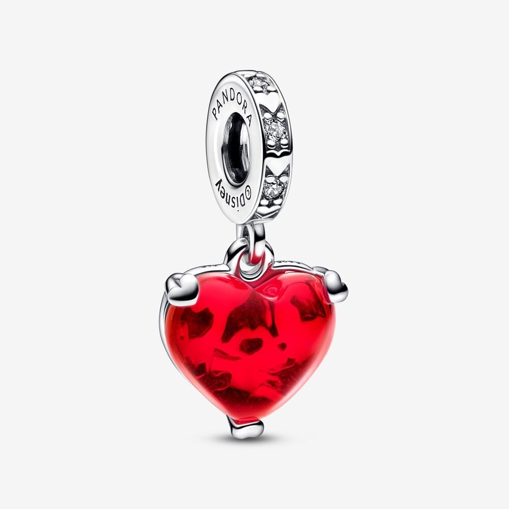 PANDORA Disney Mickey & Minnie Mouse Kiss Red Murano Glass Dangle Charm 792522C01