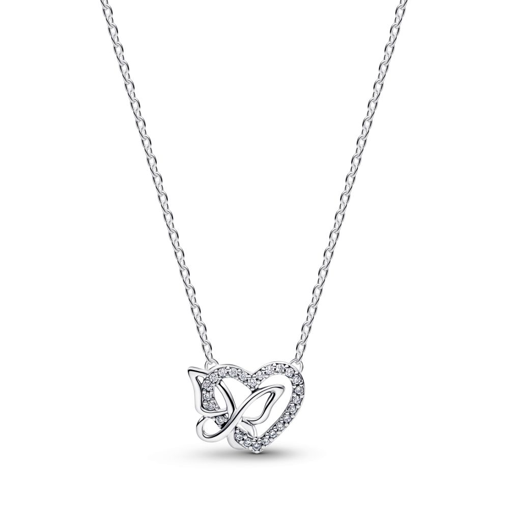 PANDORA Entwined Heart & Butterfly Pendant Necklace 394477C01 - 45