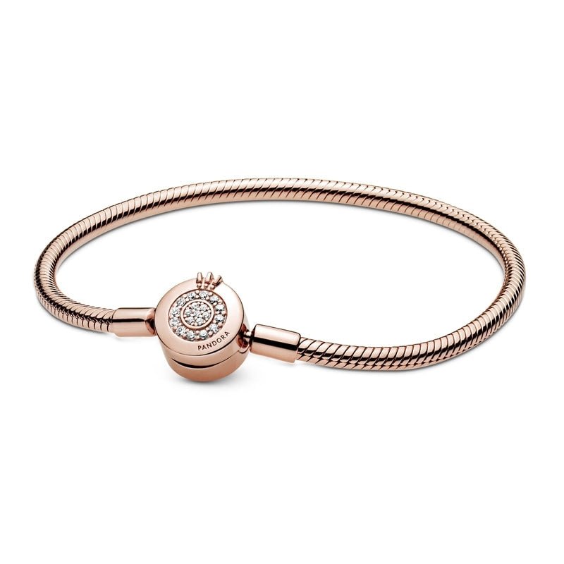 PANDORA Moments Crown O Rose Gold Snake Chain Bracelet 589046C01253977