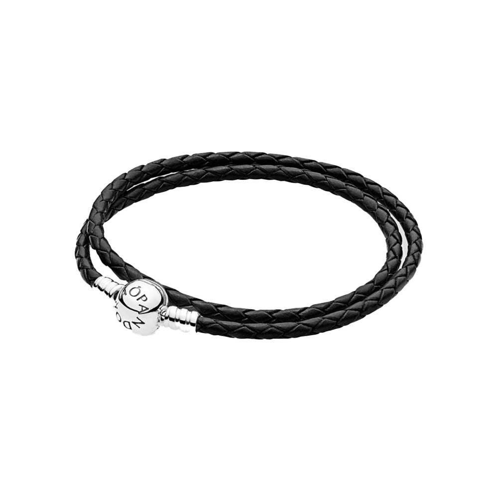 PANDORA Moments Double Black Leather Bracelet 590745CBK12682
