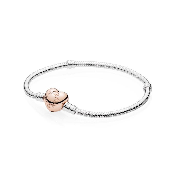 PANDORA Moments Heart Clasp Snake Chain Bracelet 580719