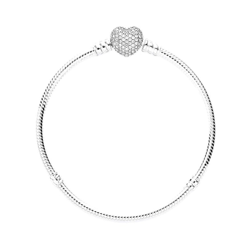 PANDORA Moments Sparkling Heart Pave Clasp Snake Chain Bracelet 590727CZ12398