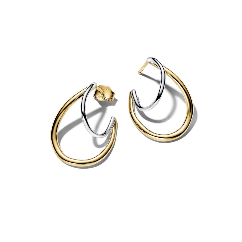 PANDORA Organically Shaped Two-Tone Double Hoop Earrings 264657C0000279836
