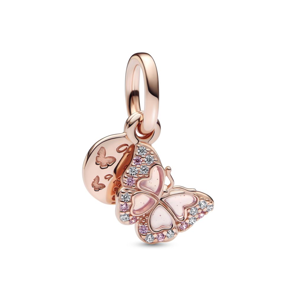 PANDORA Pink Butterfly & Quote Double Dangle Charm 782555C01