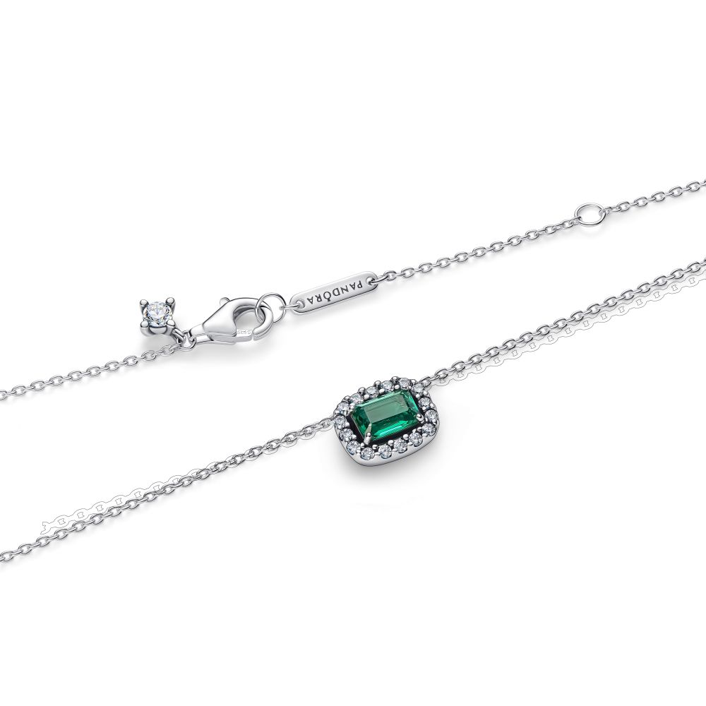 PANDORA Rectangular Sparkling Green Halo Pendant Necklace 394503C01 - 45