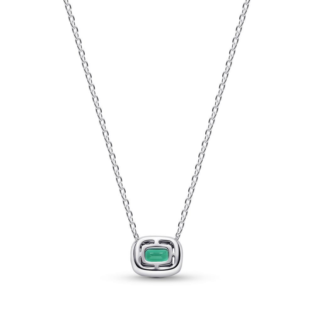 PANDORA Rectangular Sparkling Green Halo Pendant Necklace 394503C01 - 45