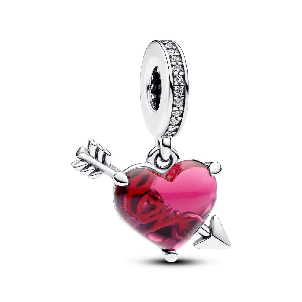 PANDORA Red Heart & Arrow Murano Glass Dangle Charm 793085C01