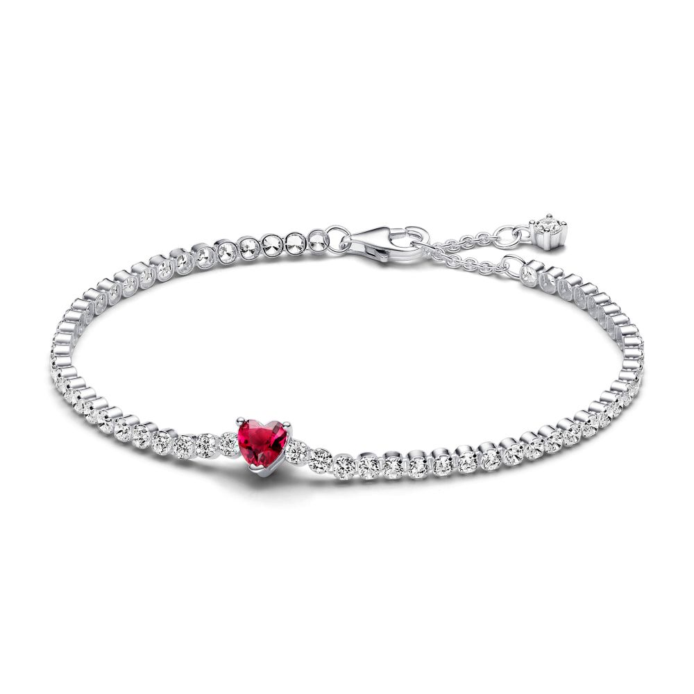 PANDORA Red Sparkling Heart Tennis Bracelet 590041C02 – David