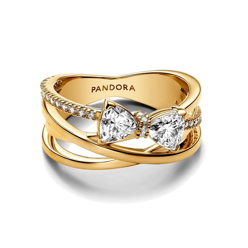 PANDORA Sparkling Bow & Crossover Band Ring 163511C01271762