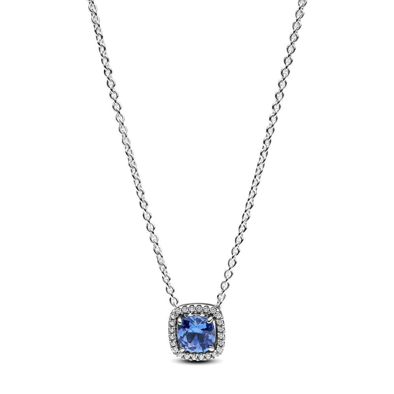 PANDORA Sparkling Square Blue Halo Pendant Necklace 393560C01 - 45