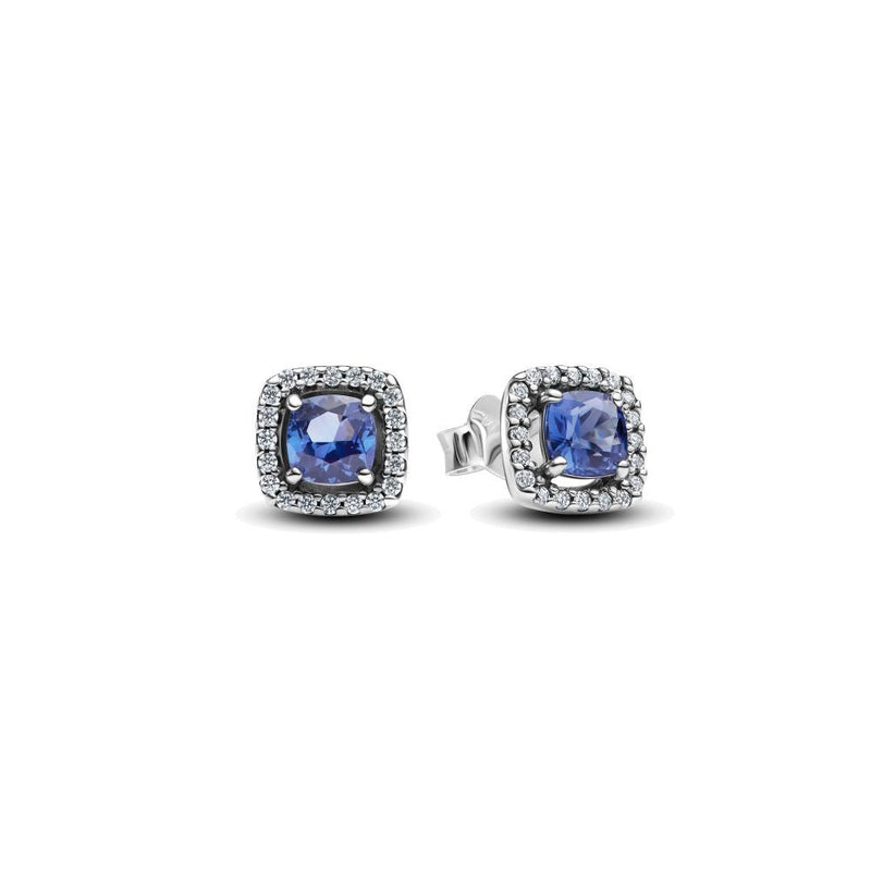 PANDORA Sparkling Square Blue Halo Stud Earrings 293551C01