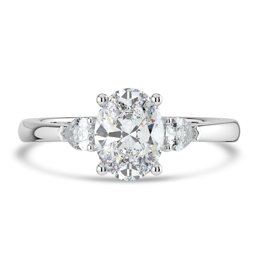 Platinum 1ct Oval Lab Grown Diamond Ring with 2 Pear Diamonds (0.28ct)LRN1169
