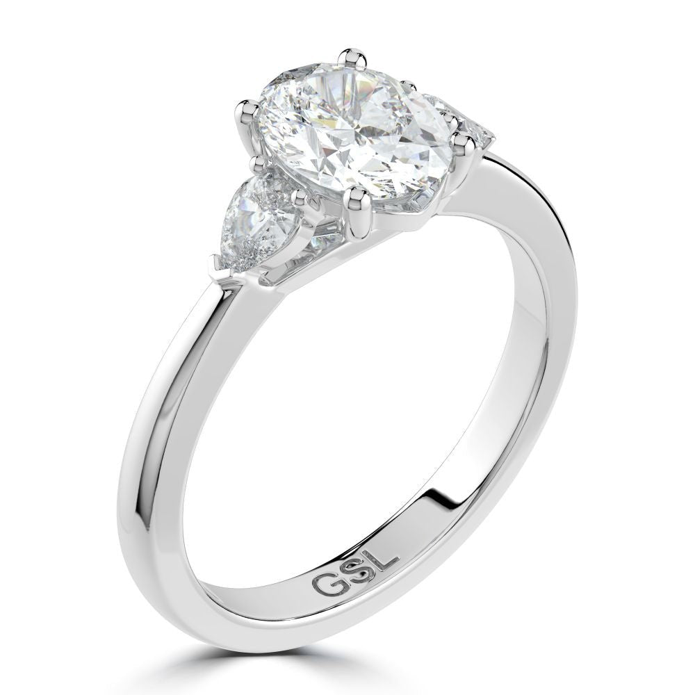 Platinum 1ct Oval Lab Grown Diamond Ring with 2 Pear Diamonds (0.28ct)LRN1169