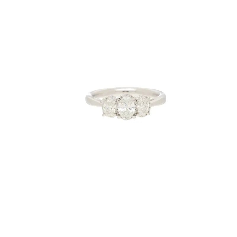 Platinum 3 Stone Oval Diamond Cluster Ring, 0.90ct275326
