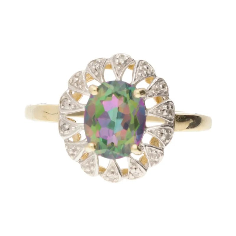 Polished Pre - Owned 9ct Mystic Topaz & Diamond Cocktail Ring2026W37-8-6