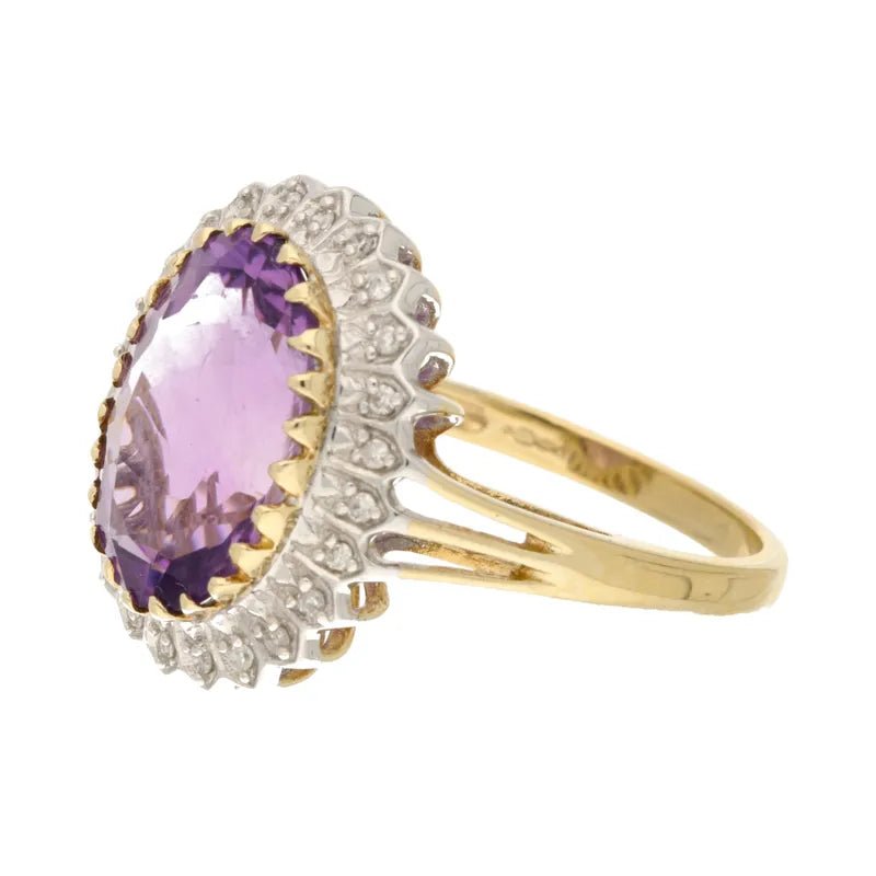 Polished Pre - Owned 9ct Yellow Gold Oval Amethyst & Diamond Ring2026W38-9-6