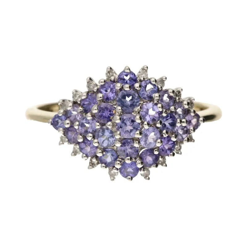 Polished Pre - Owned 9ct Yellow Gold Tanzanite Cluster Ring2026W37-7-6