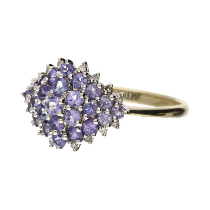 Polished Pre - Owned 9ct Yellow Gold Tanzanite Cluster Ring2026W37-7-6