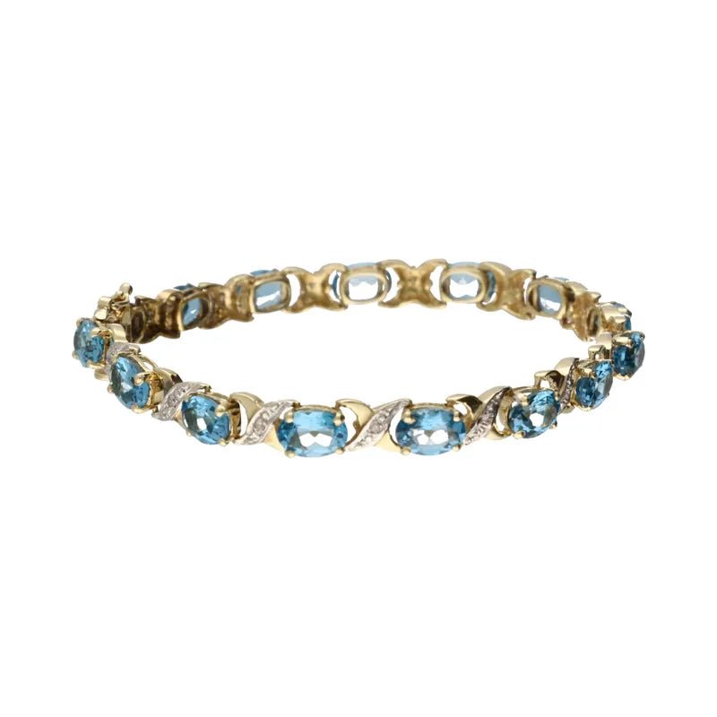 Pre - Owned 14ct Yellow Gold Blue Topaz & Diamond Set Bracelet275781