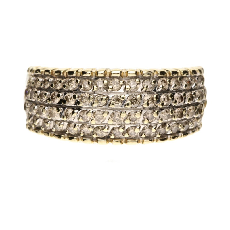 Pre - Owned 14ct Yellow Gold Multi Row Diamond Pave Cluster Ring