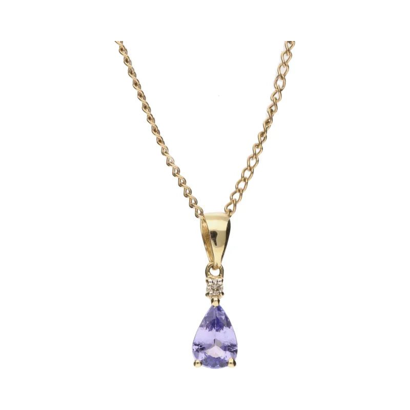 Pre Owned 14ct Yellow Gold Pear Cut Tanzanite & Diamond Set Pendant258340