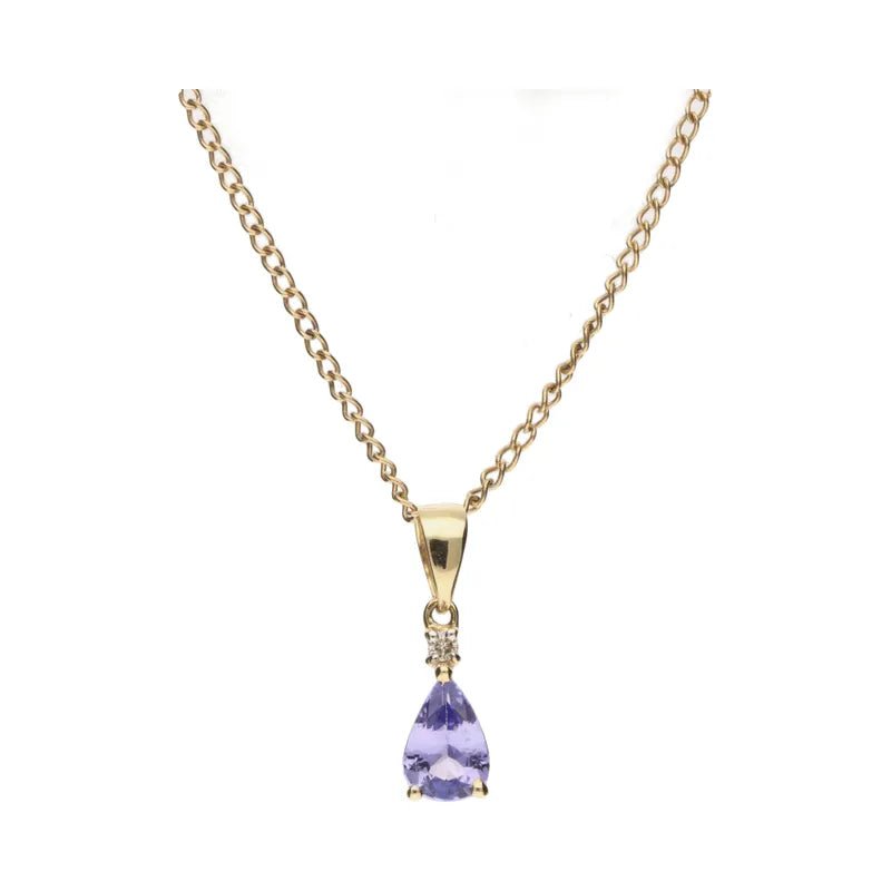 Pre Owned 14ct Yellow Gold Pear Cut Tanzanite & Diamond Set Pendant258340