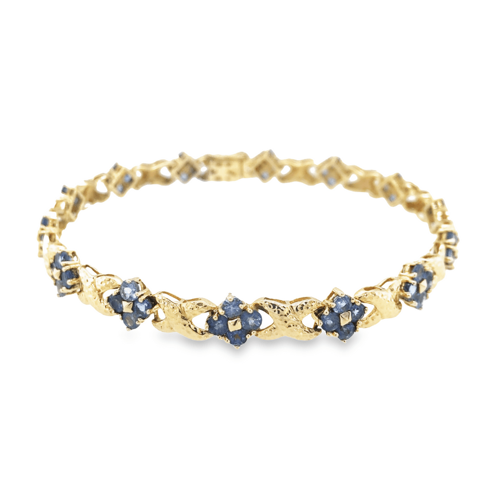 Pre - Owned 14ct Yellow Gold Tanzanite Set Bracelet 8 Inch