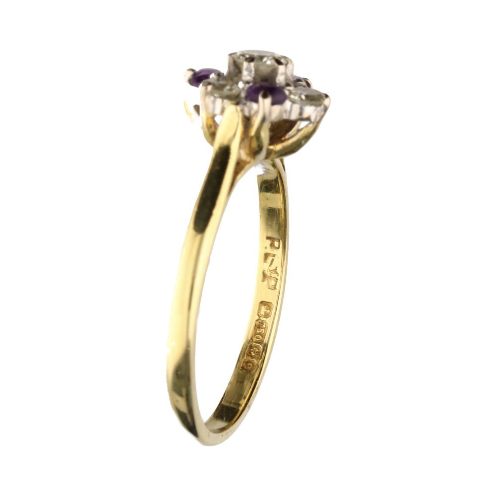 Pre - Owned 18ct Diamond & Amethyst Cluster Ring.