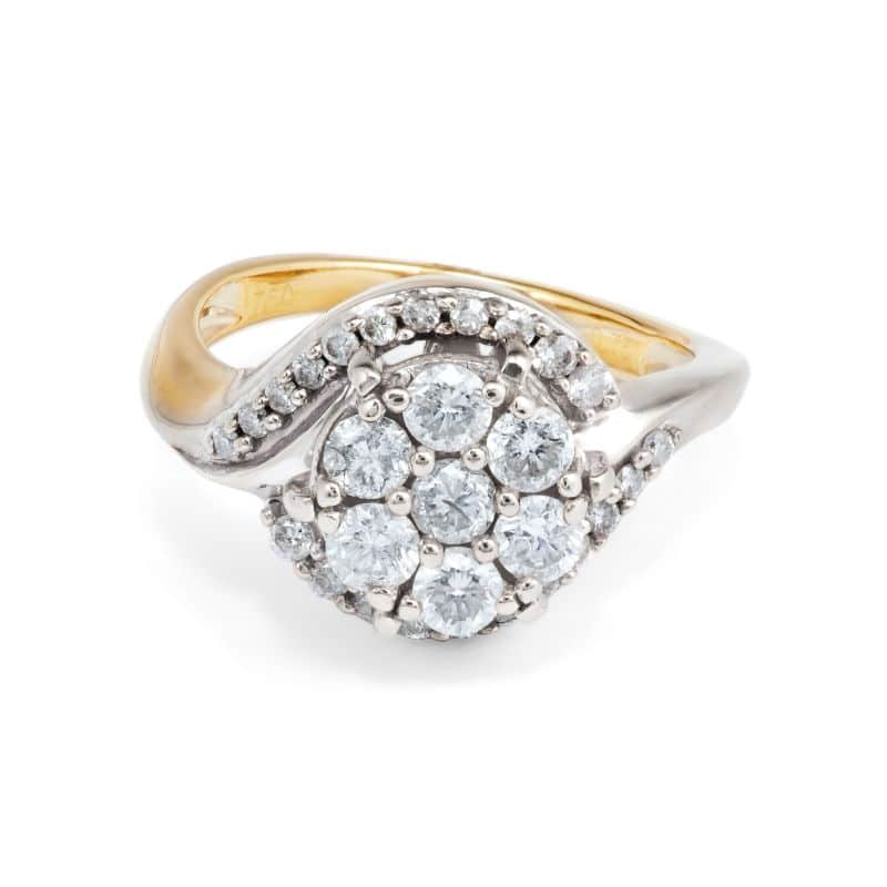 Pre - Owned 18ct White Gold Diamond Flower & Swirl Cluster Ring