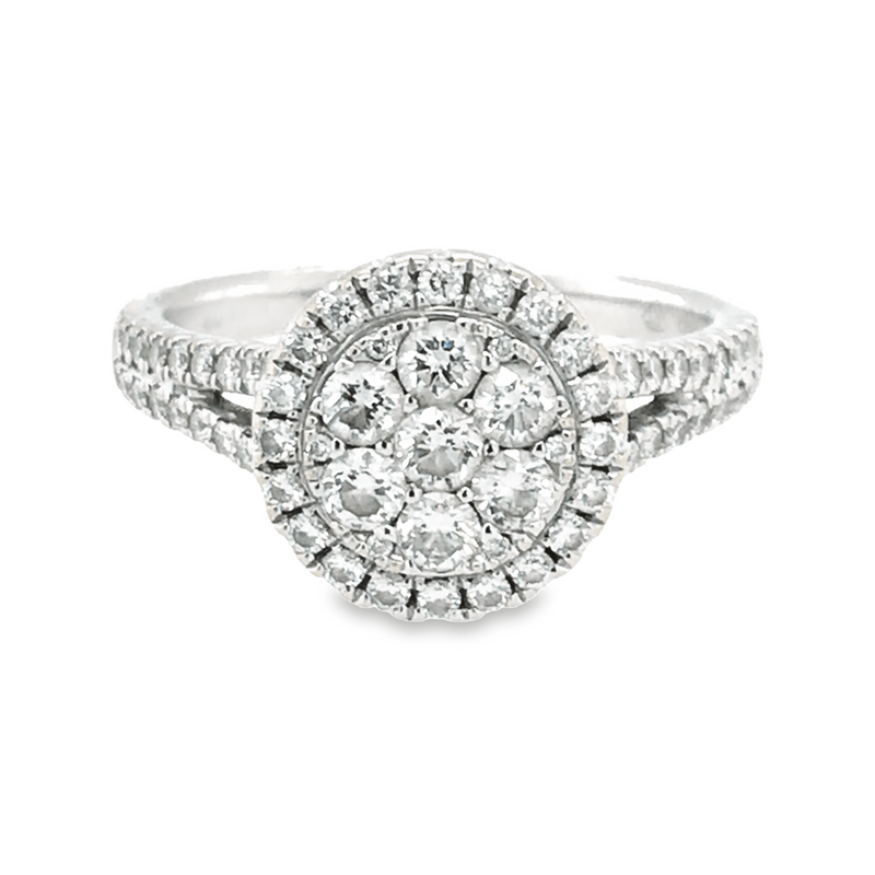 Pre - Owned 18ct White Gold Diamond Halo Cluster Ring