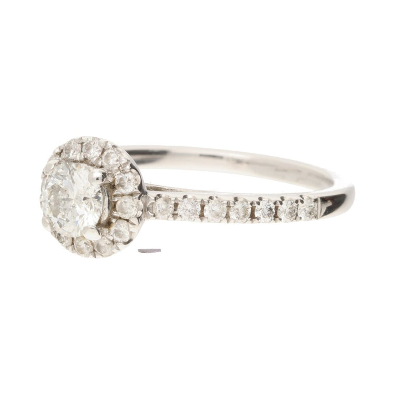 Pre - Owned 18ct White Gold Diamond Halo Cluster Ring