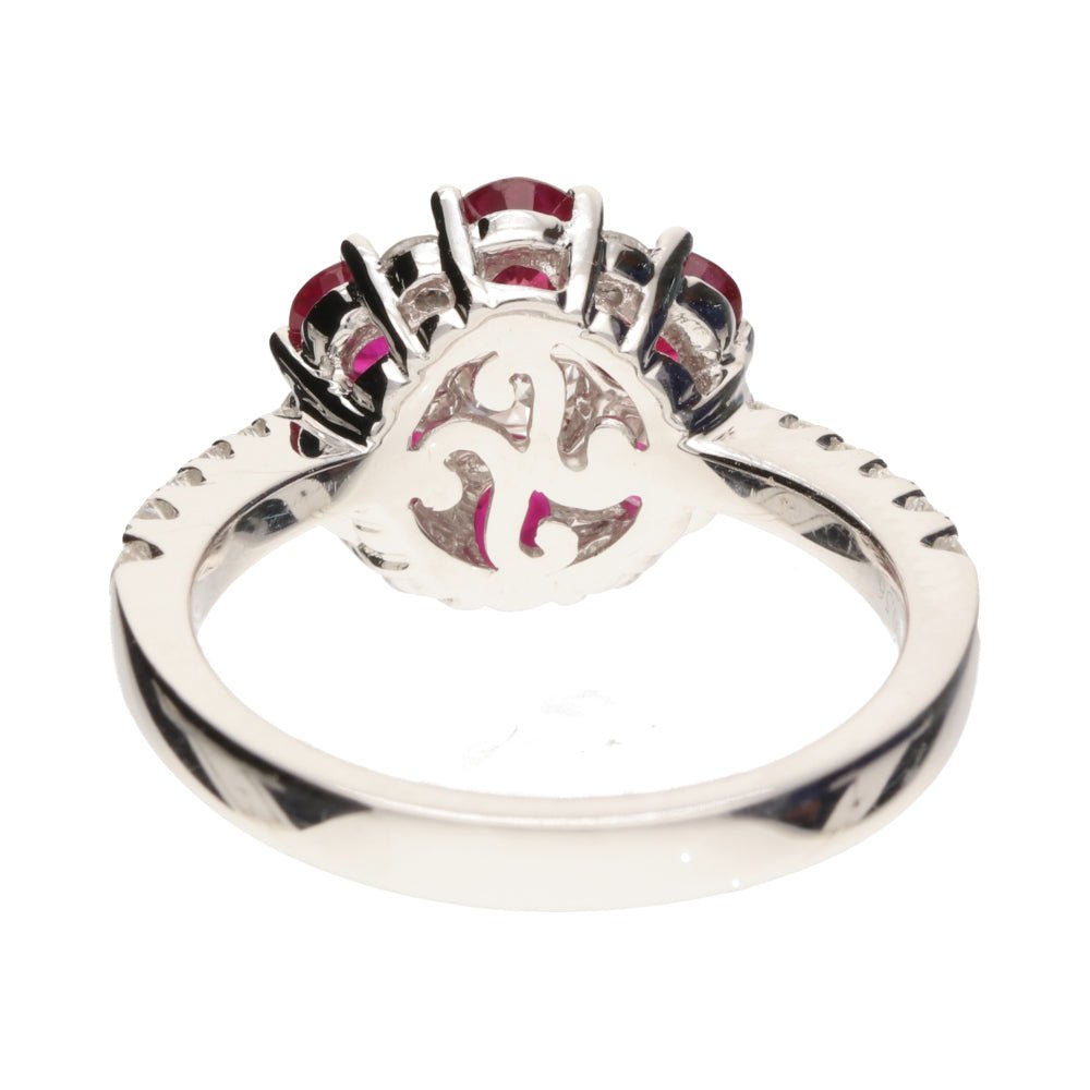 Pre - Owned 18ct White Gold Diamond & Ruby Flower Ring, Size M