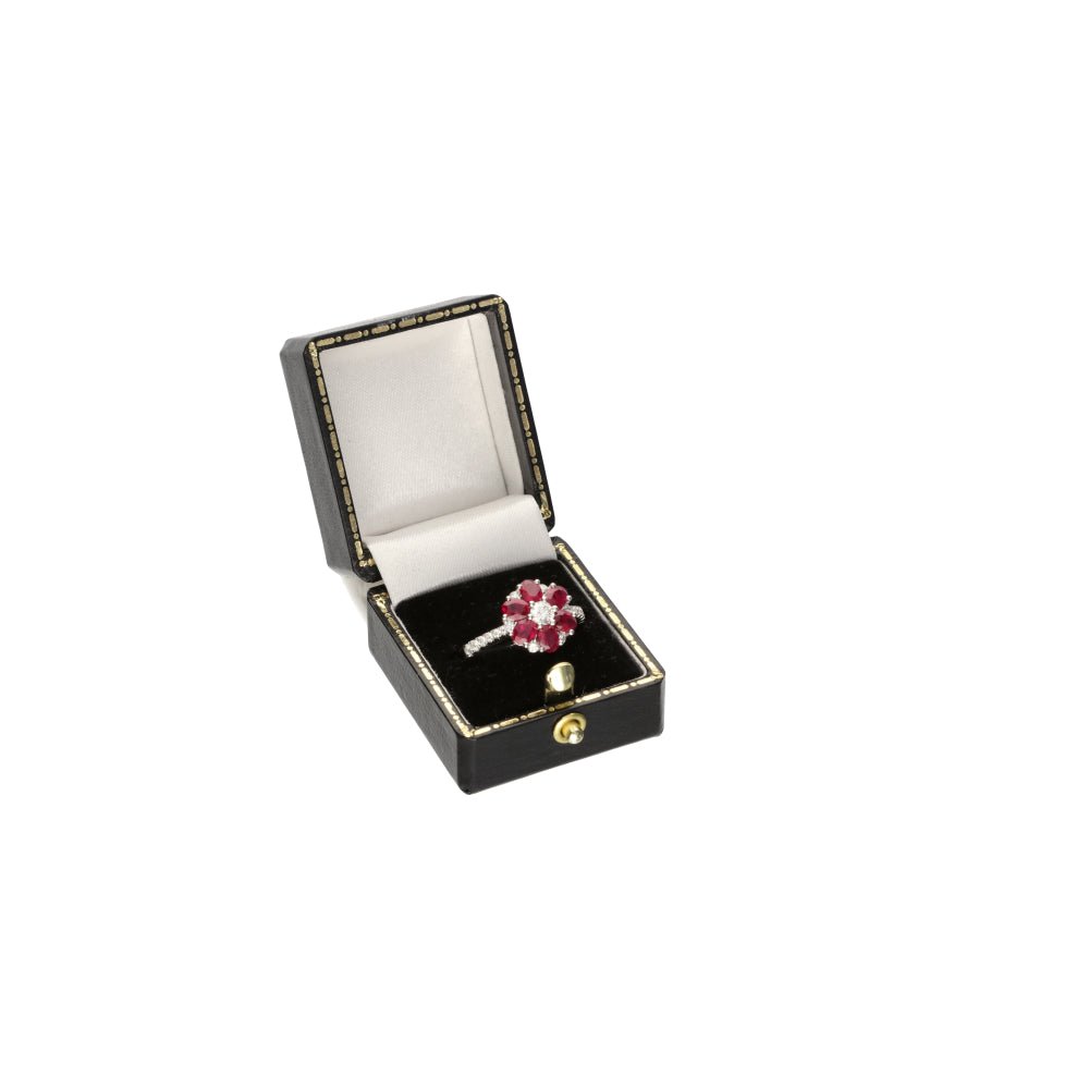 Pre - Owned 18ct White Gold Diamond & Ruby Flower Ring, Size M