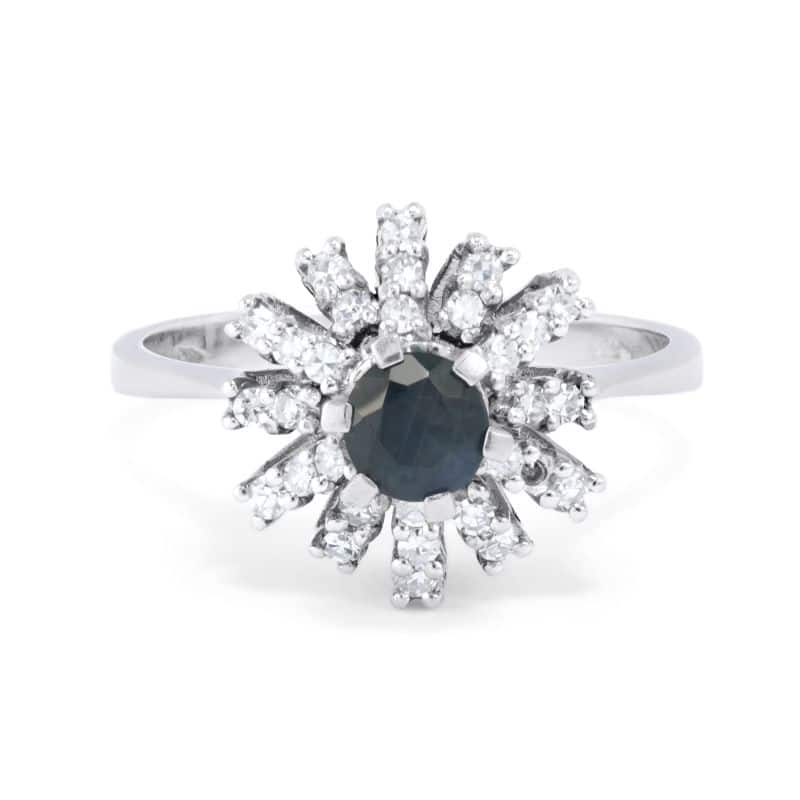 Pre - Owned 18ct White Gold Diamond & Sapphire Cluster Ring,