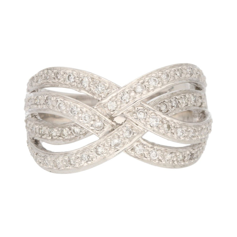 Pre - Owned 18ct White Gold Diamond Set Open Set Weave Cluster Ring