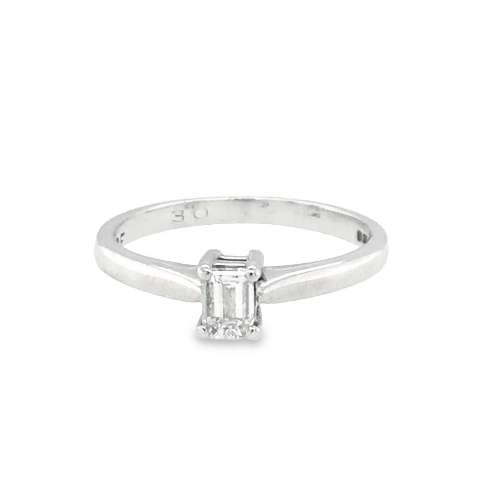 Pre - Owned 18ct White Gold Emerald Cut Diamond Solitaire Ring