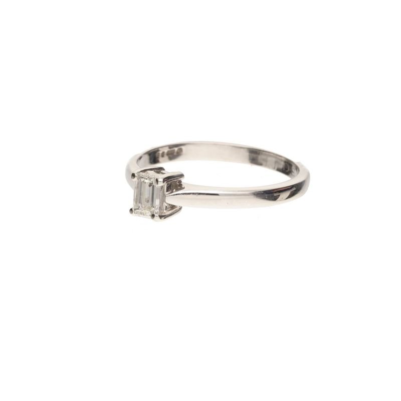 Pre - Owned 18ct White Gold Emerald Cut Diamond Solitaire Ring