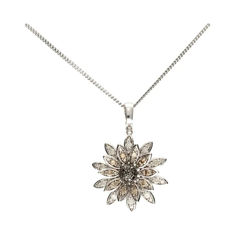 Pre - Owned 18ct White Gold Flower Diamond Cluster Pendant Approx 1.2ct